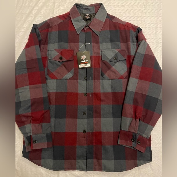 YAGO Men's Quilted Lining Button Up Plaid Flannel Shirt Jacket with Side Pockets - Picture 1 of 5